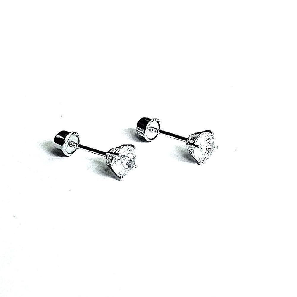 14k White Gold Round Solitaire Basket Set Stud Earrings with Screw Back 4 mm